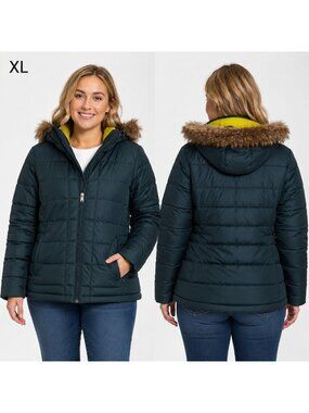 The North Face Women’s XL Hooded Puffer Jacket Faux Fur Trim Quilted Winter Coat